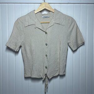 Vintage REXX Gingham Checkered Short Sleeve Blouse Collared Tie Front Top